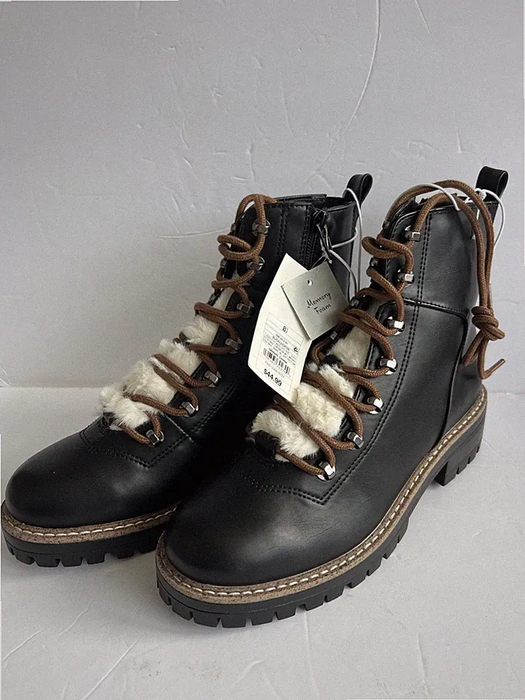 A New Day Women's Faux Leather Fur Ankle Hiking Boots Block Heel