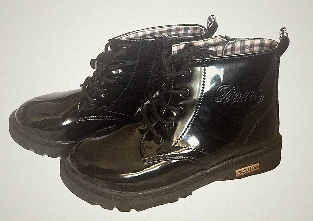 Kids Waterproof Combat Boots Ankle Zipper PU leather Non-slip Size 4.5